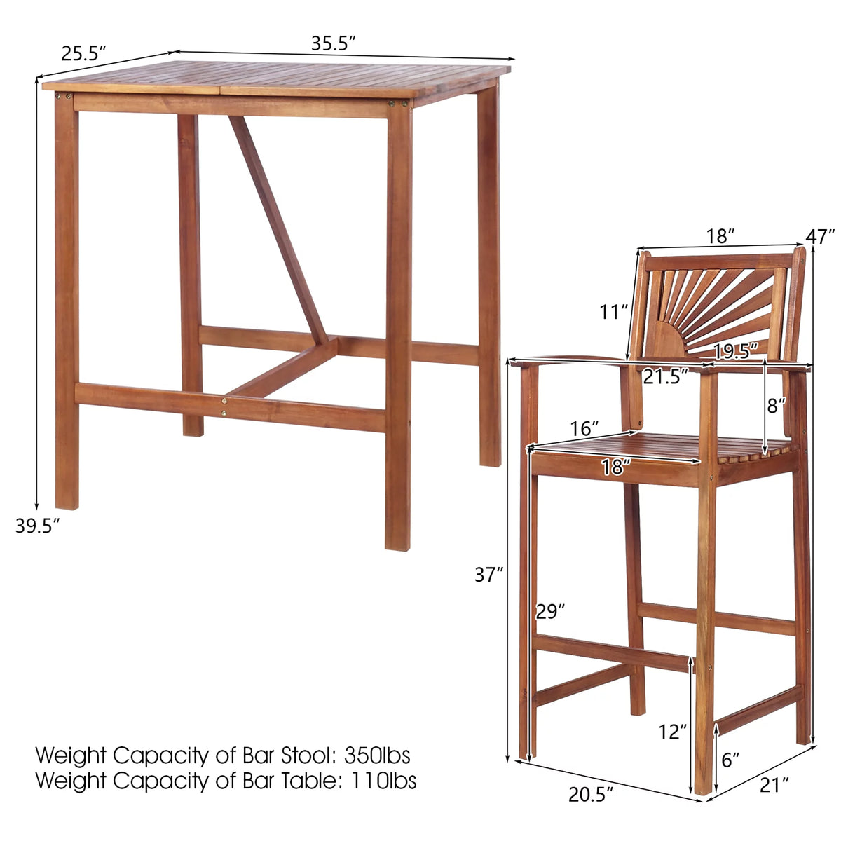 Acacia Wood Bar Height Bistro Dining Set U22641