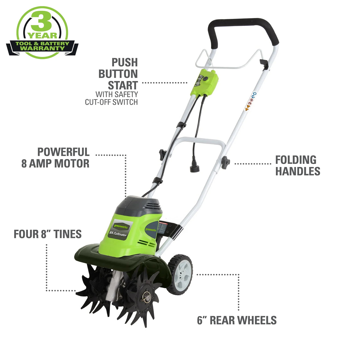 8 Amp 10-inch Corded Electric Cultivator/Tiller A38106