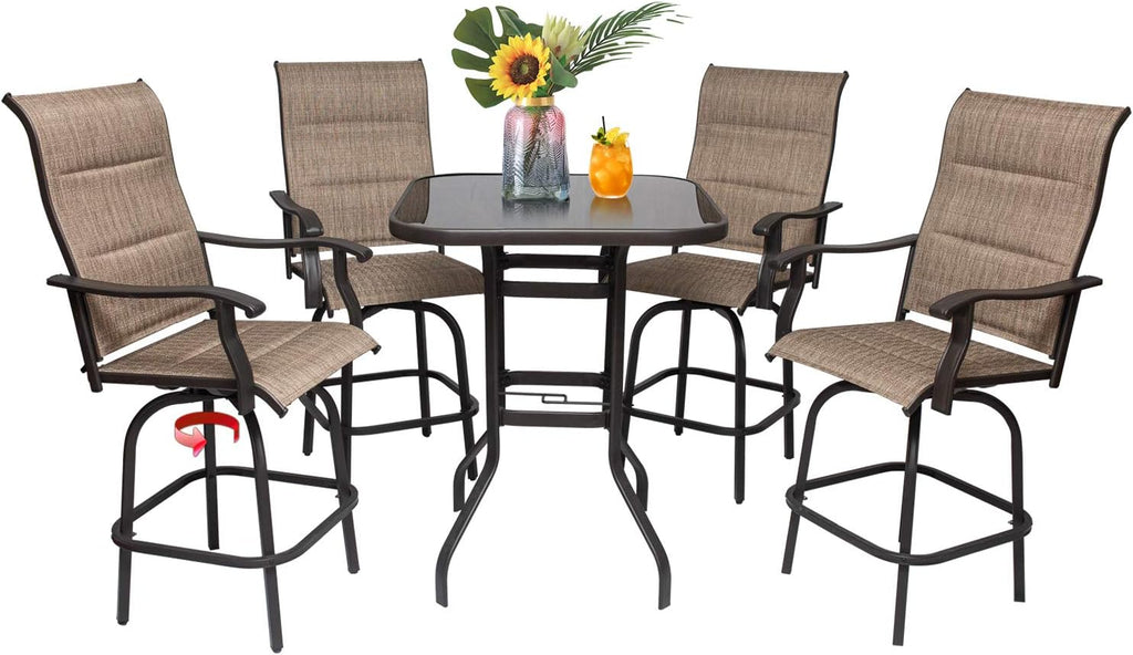 2 PCS All-Weather Padded Textilene Swivel Bar Stools V337304