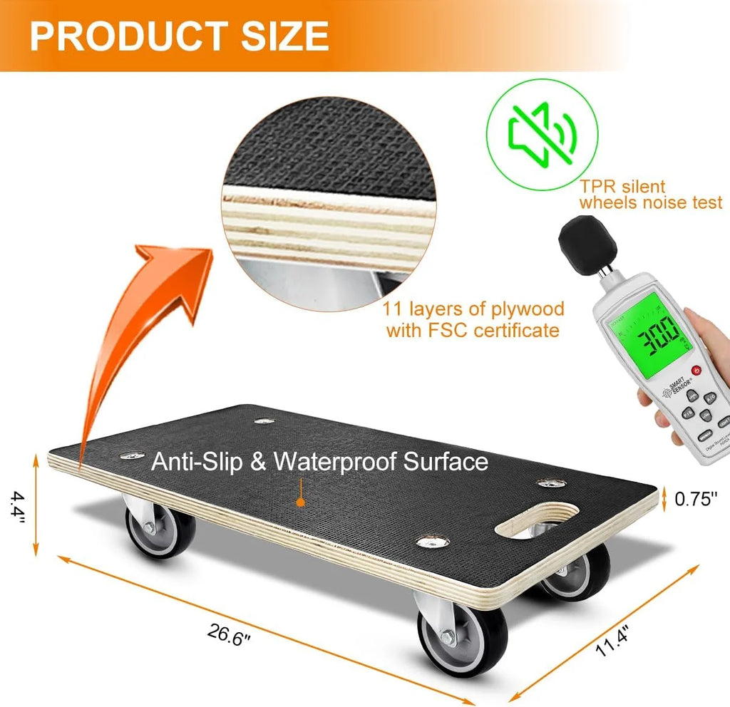 2Pcs Wood Platform Dolly with 4 Wheels N6832