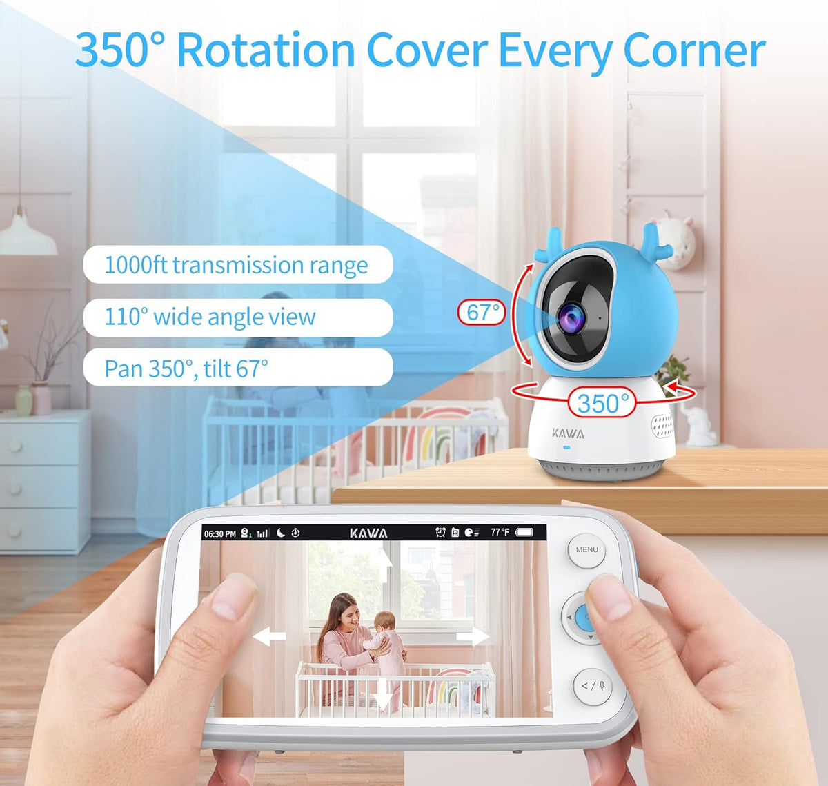 Baby Monitor with Camera and Audio, 720P HD Display, Night Vision, 2-Way Audio W541