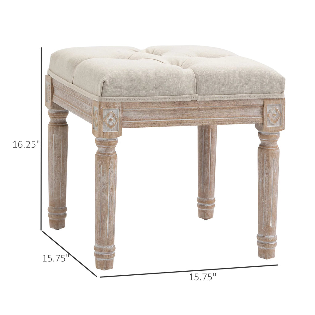 Beige Button Tufted Foot Stool Ottoman E696