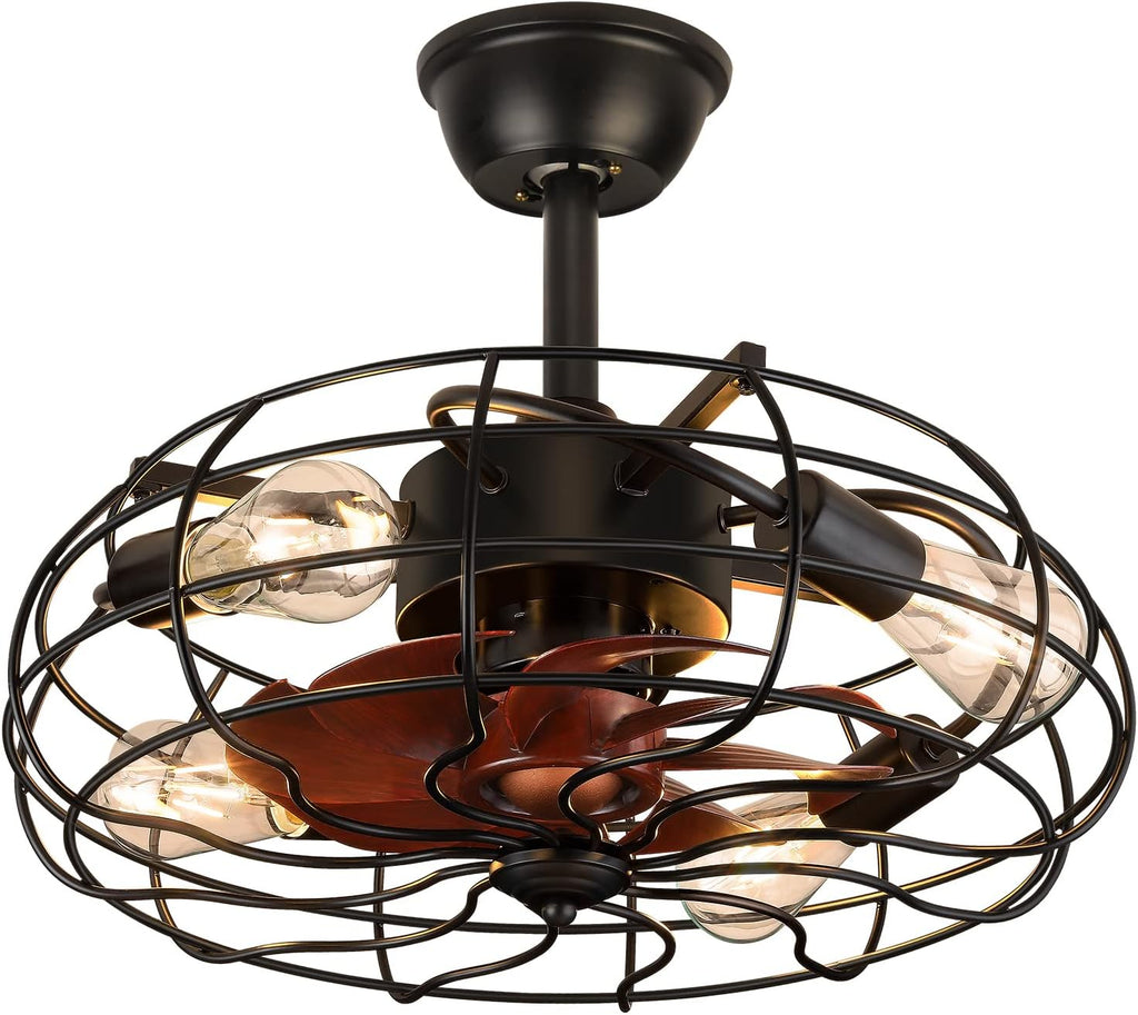 Black Caged Ceiling Fan with Lights C54355