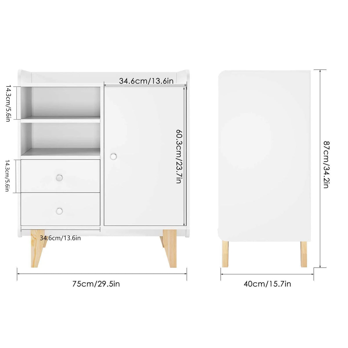 White Wooden Floor Storage Cabinet with Door and Drawers M348371