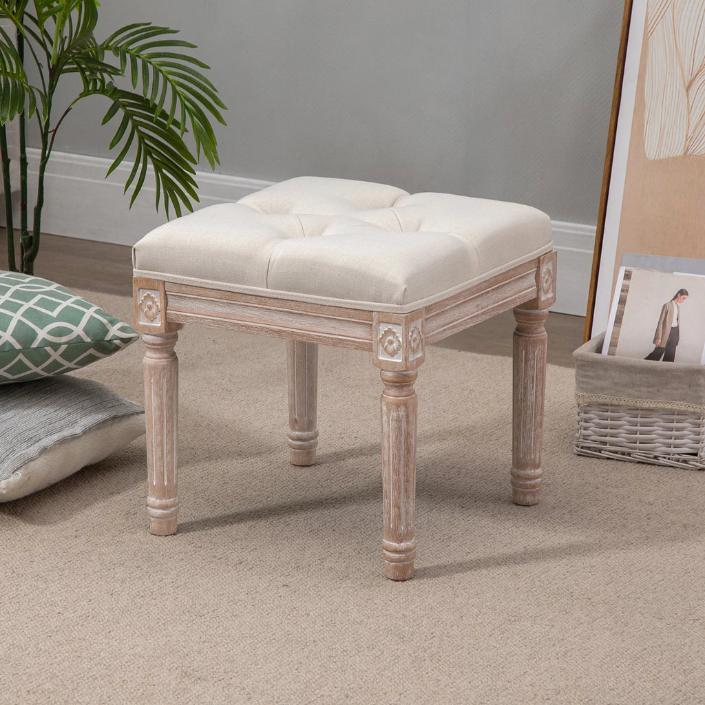 Beige Button Tufted Foot Stool Ottoman E696
