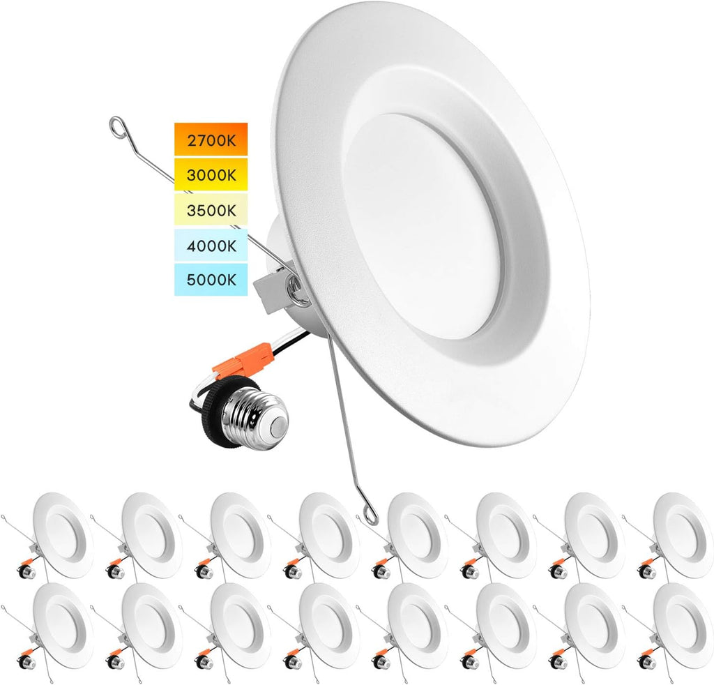 5/6 Inch LED Recessed Retrofit Downlight, 14W, Color Selectable, Dimmable, 16 Pack C2397