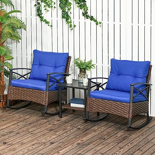 3 Piece Wicker Patio Rocking Chair Set with Coffee Table H127