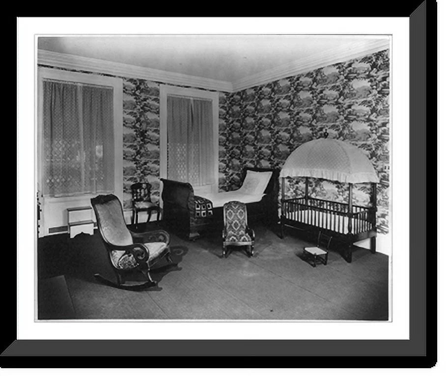 Framed Print with Canopy Crib, Rocking Chairs, Bed and Chairs T8531