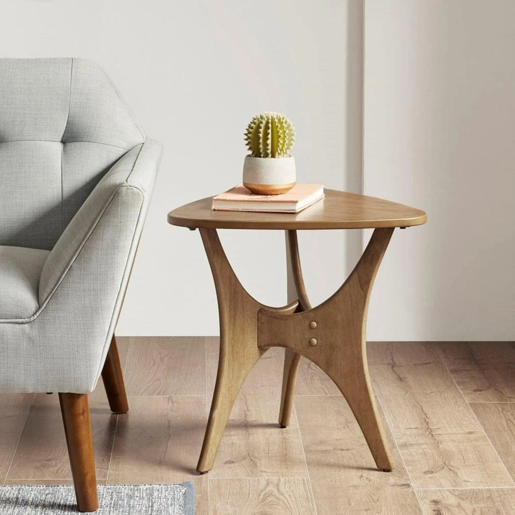 Light Brown Triangle Wood Sofa Table with Solid Wood Legs R67068