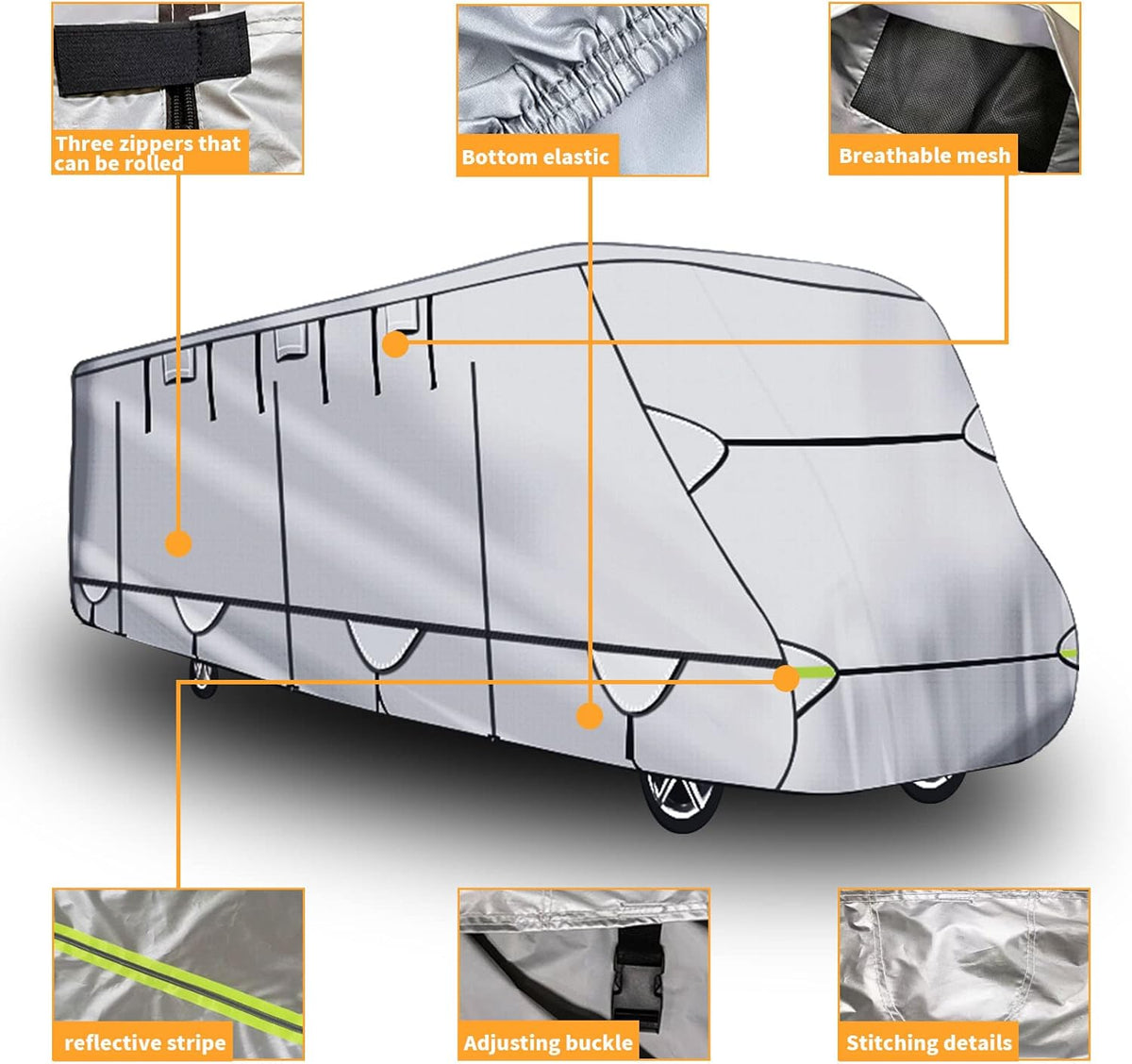 450D Oxford Cloth Travel Trailer RV Cover for 14-16ft Motorhome C605