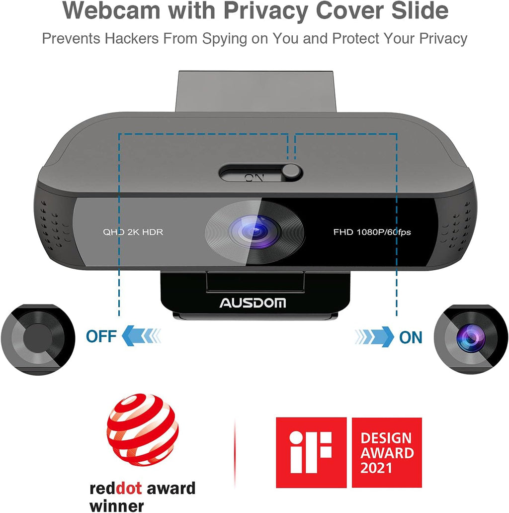 2K Zoomable Webcam with Tripod and Microphones Pack of 2 A8337