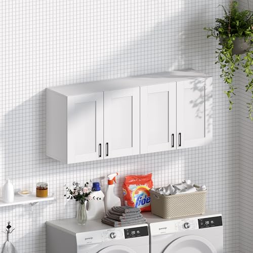 White Laundry Room Cabinets and Storage with 4 Doors and Adjustable Shelf A363018