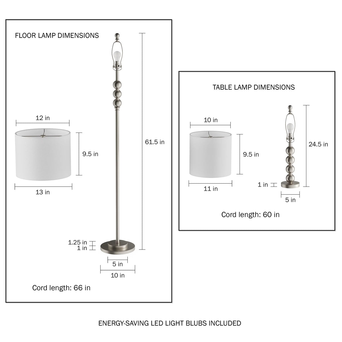 Table and Floor Lamps Set of 3 LED Bulbs Included Z7052
