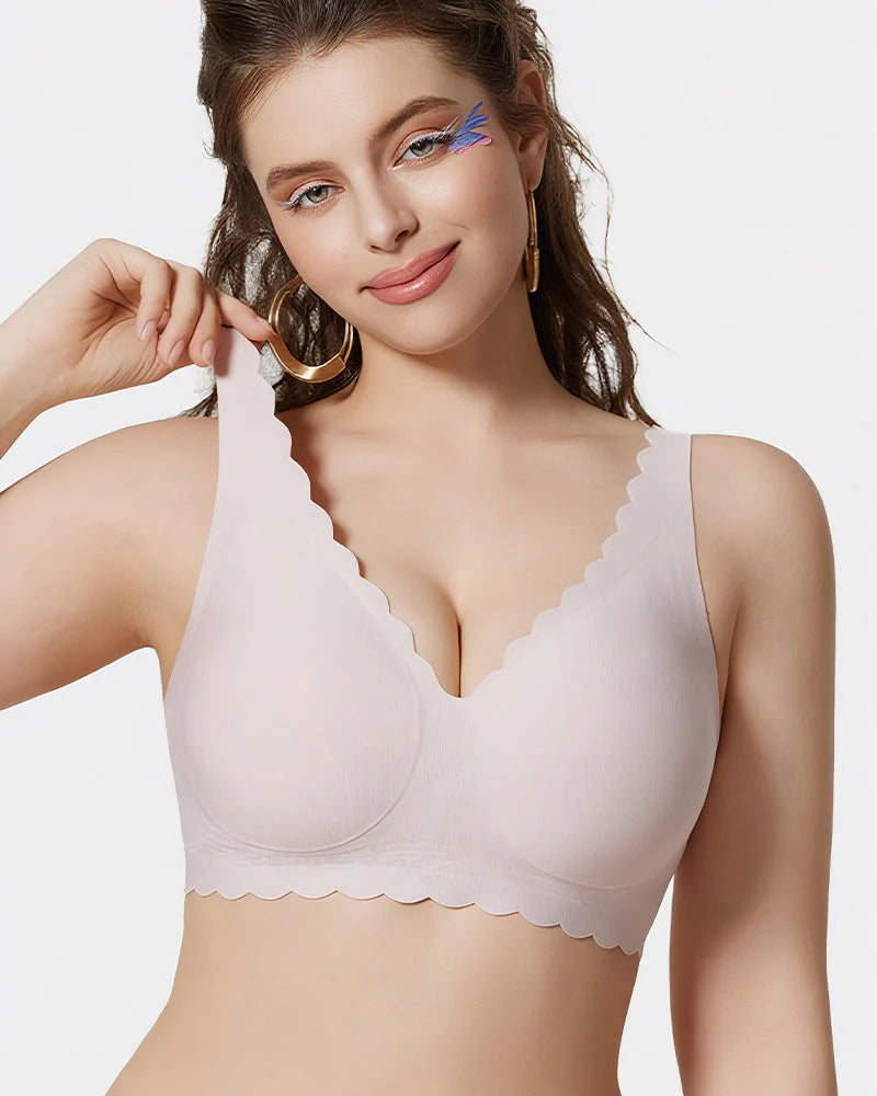 Wireless Bra with Scalloped Edge and Deep V Neckline N286