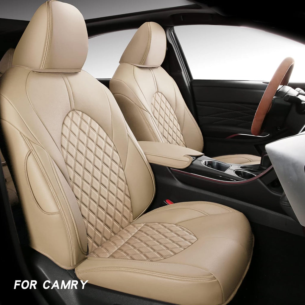 Full Coverage Faux Leather Car Seat Covers Full Set Beige Q429561