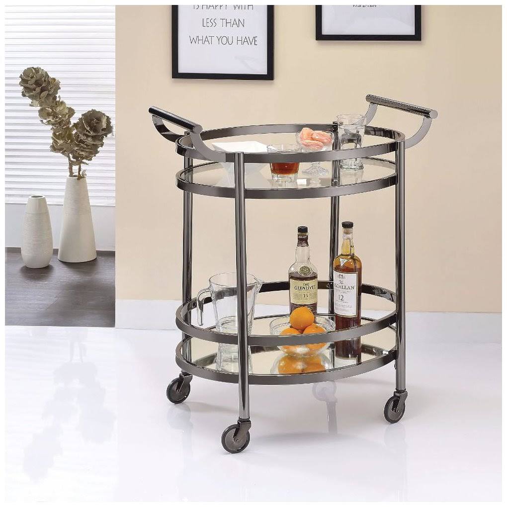 Oval Metal Serving Cart with Clear Glass S40192
