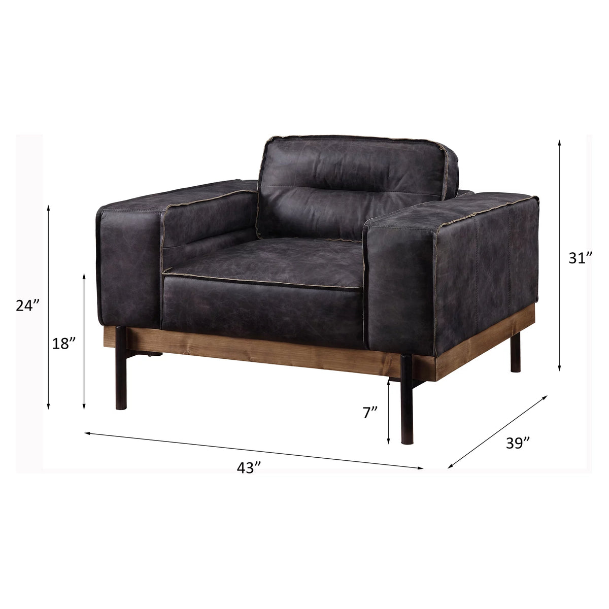 Square Arm Tufted Accent Chair in Antique Ebony O6987