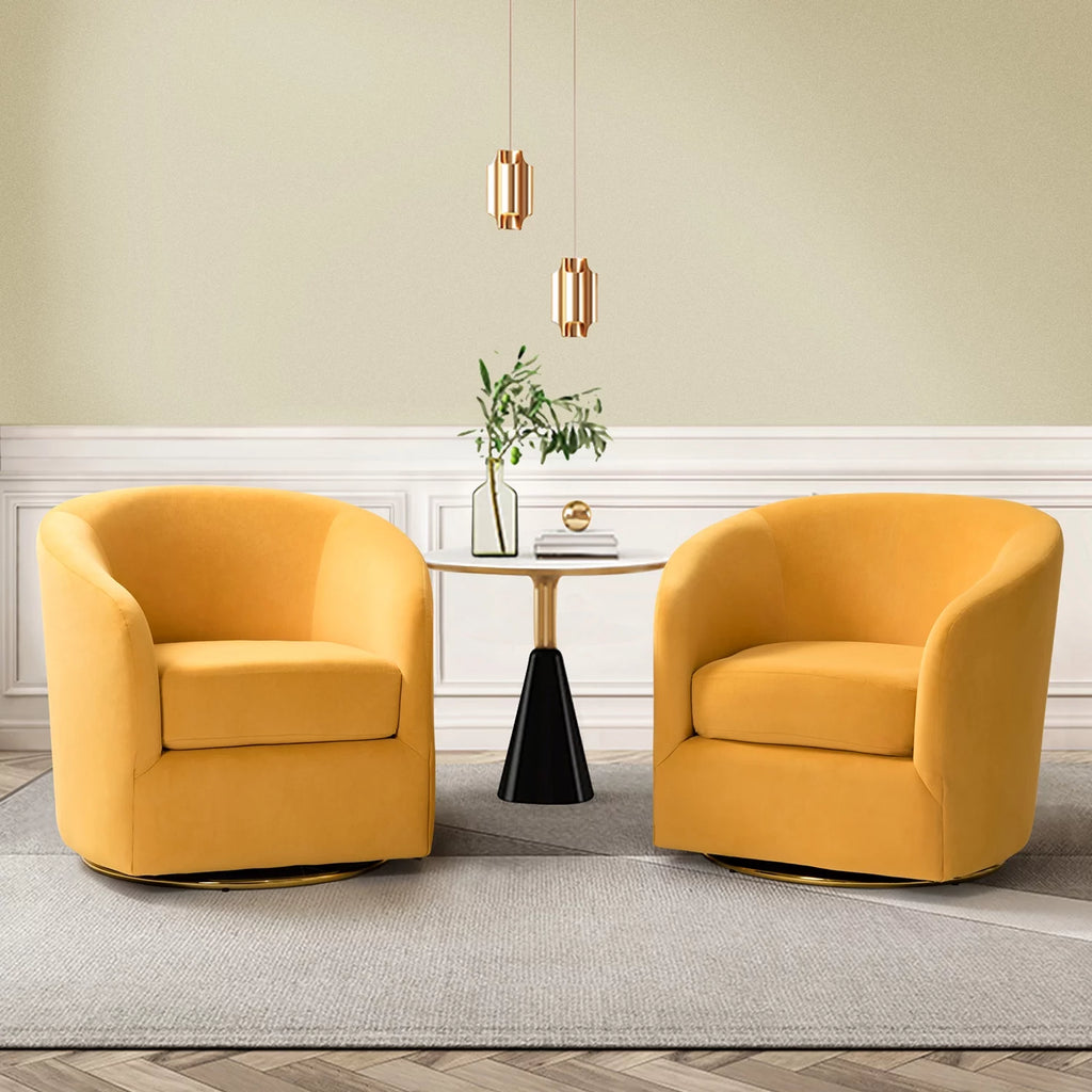 Velvet Swivel Barrel Chair Set of 2 Yellow T982