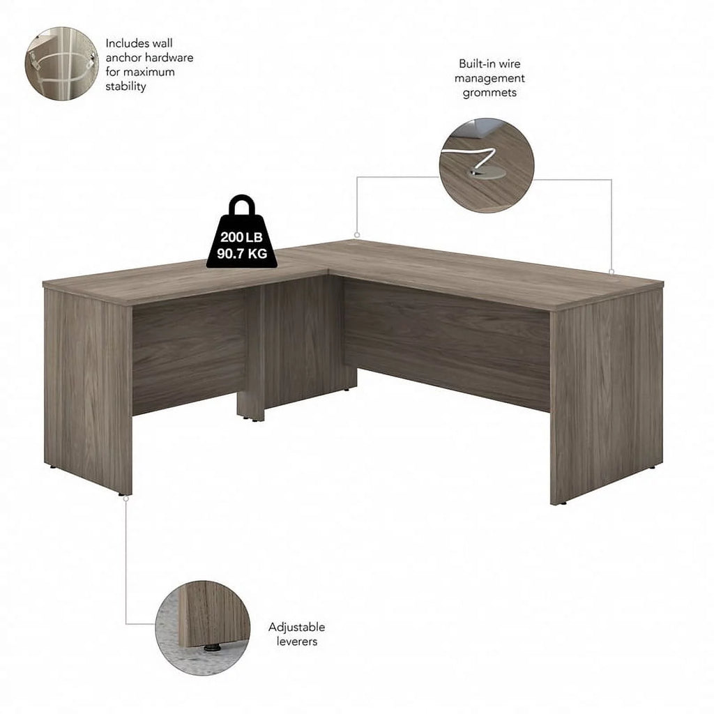 72W Engineered Wood L Desk with Hutch and Drawers A12173