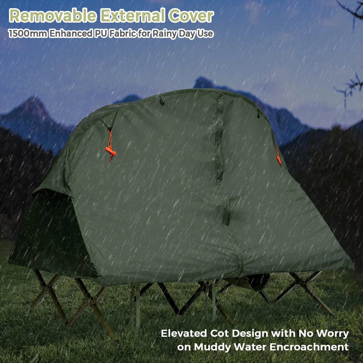 2-Person Elevated Camping Tent Cot with External Cover Green C8811