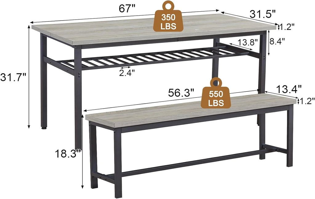 67" Dining Table Set for 6 with 2 Benches M85502