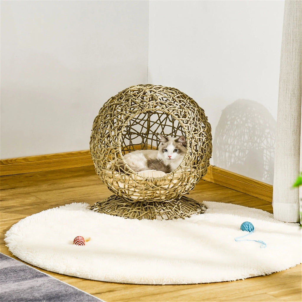 Rattan Elevated Cat Bed with Soft Cushion U606262