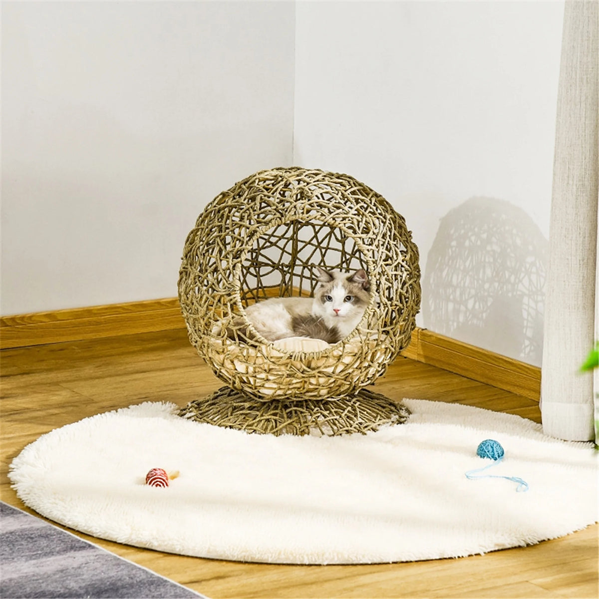Rattan Elevated Cat Bed with Soft Cushion U606262