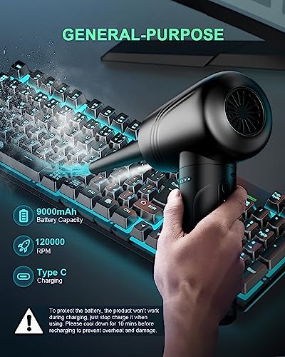 11-in-1 Compressed Air Duster, 3-Gear Adjustable 120000 RPM Electric Air Duster with LED Light, 9000mAh Cordless M2480
