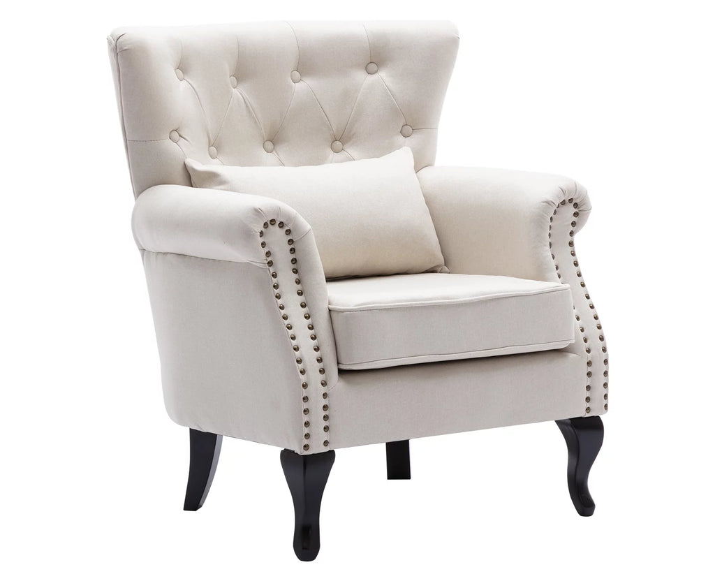 Beige Linen Tufted Accent Chair with Pillow W279