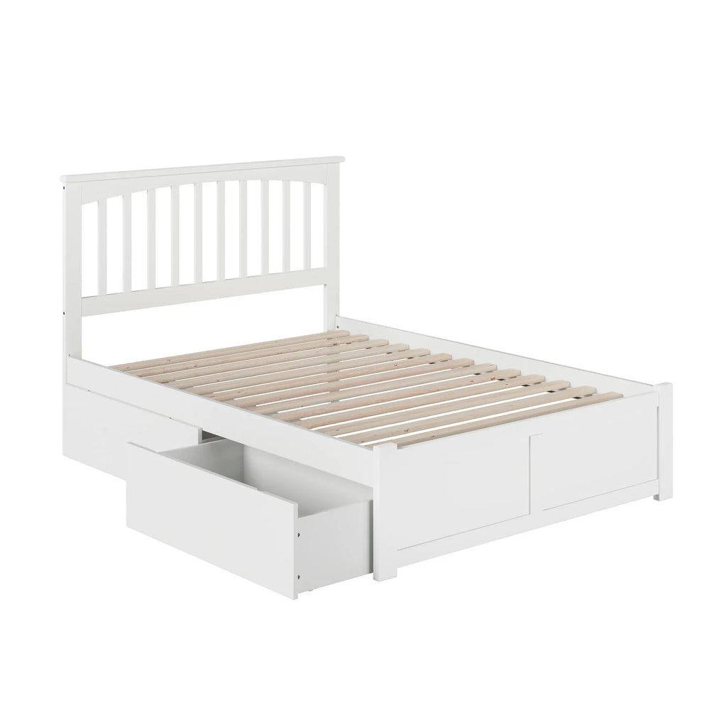 White Platform Bed with Footboard and 2 Drawers T6379