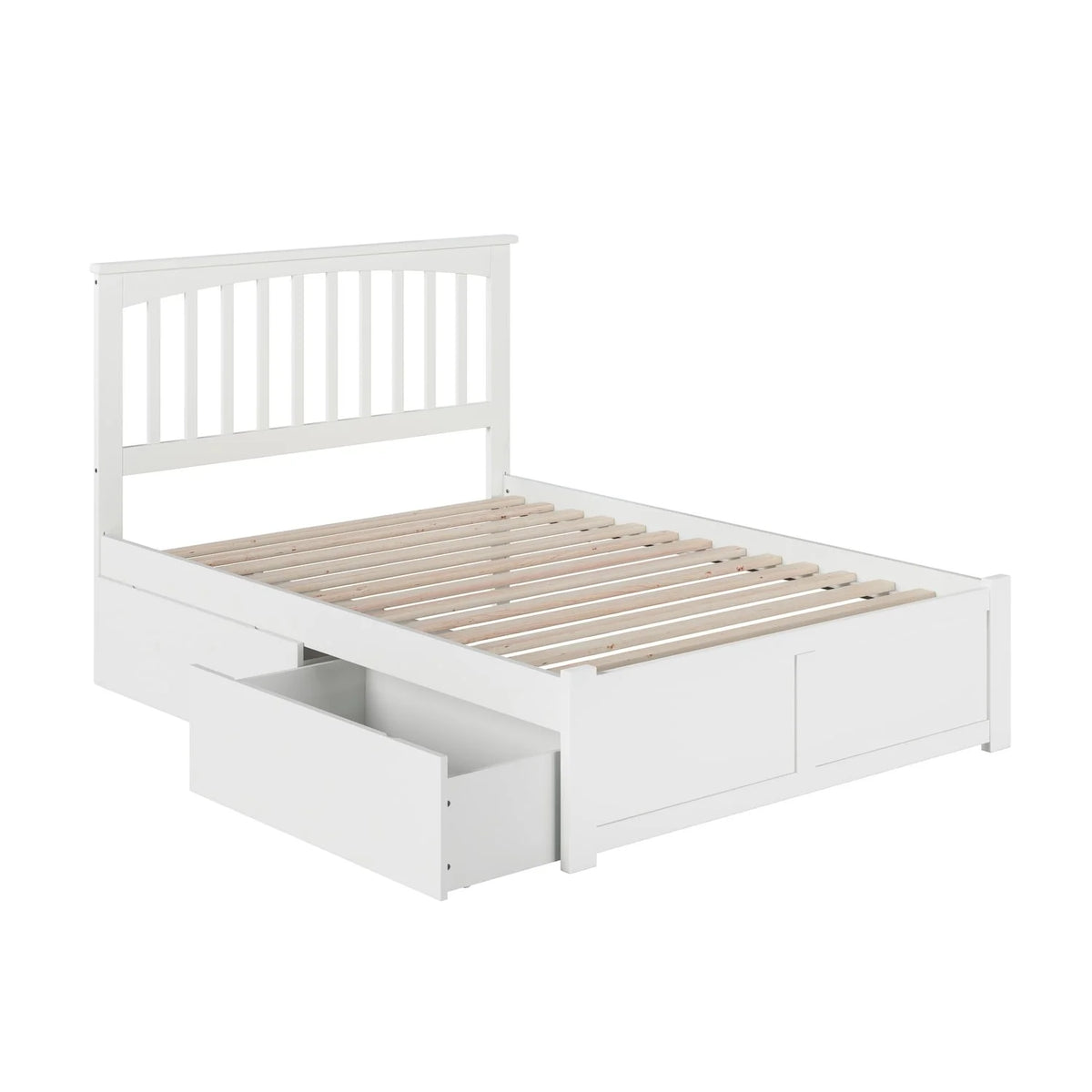 White Platform Bed with Footboard and 2 Drawers T6379