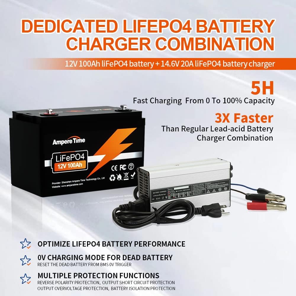 12V 100Ah LiFePO4 Battery with 14.6V 10A Charger R6031