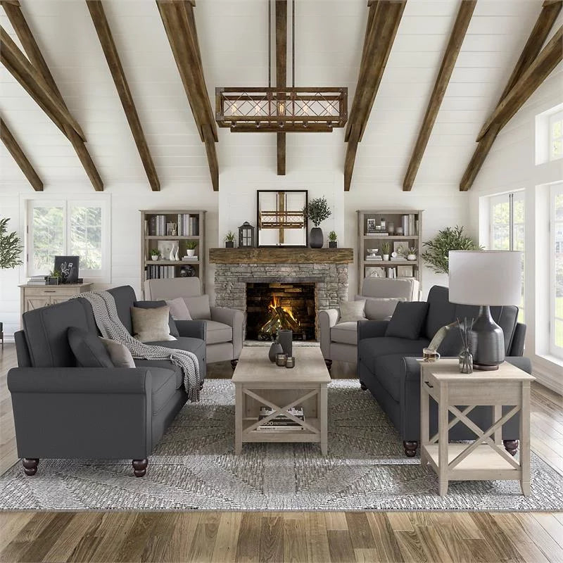 Charcoal Gray Herringbone Fabric L Shaped Sectional Couch B788833