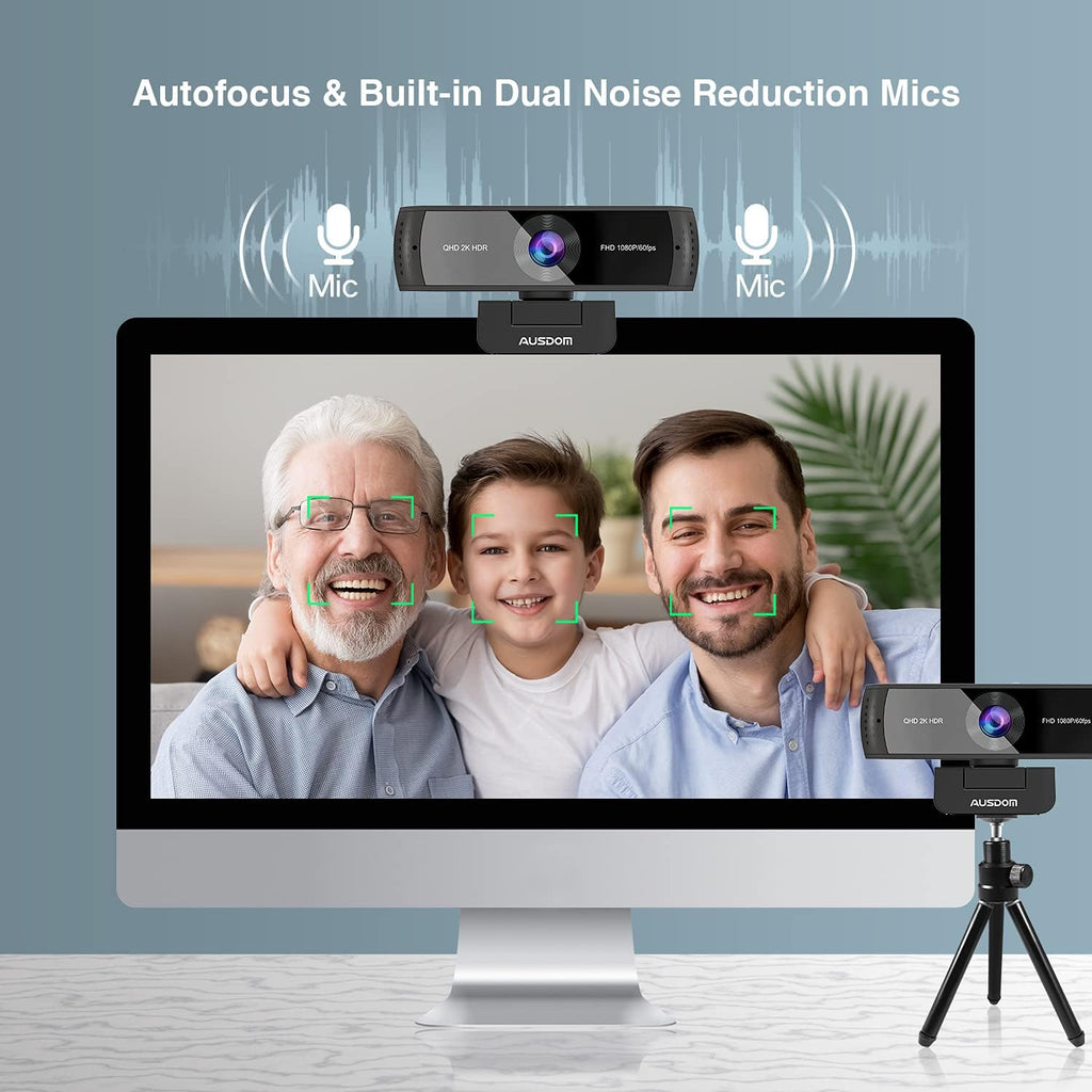 2K Zoomable Webcam with Tripod and Microphones Pack of 2 A8337