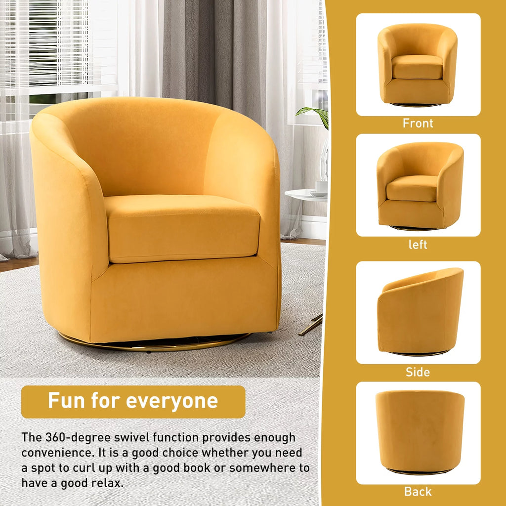 Velvet Swivel Barrel Chair Set of 2 Yellow T982
