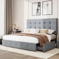 Queen Size Platform Bed Frame with Headboard and 4 Storage Drawers W873
