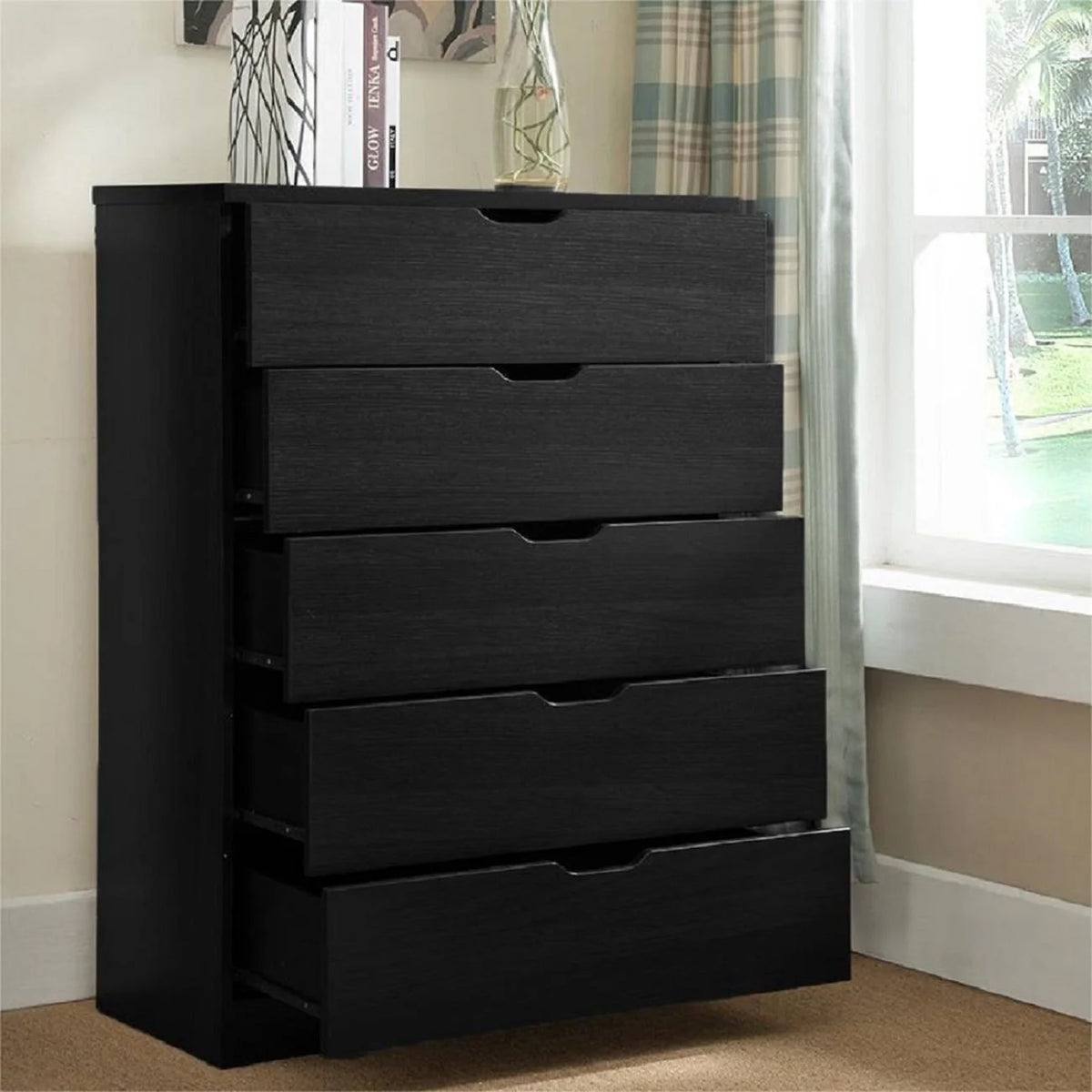 Brown 5 Drawer Wood Dresser F612