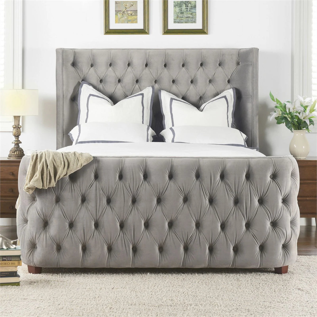 Queen Tufted Velvet Bed K9306