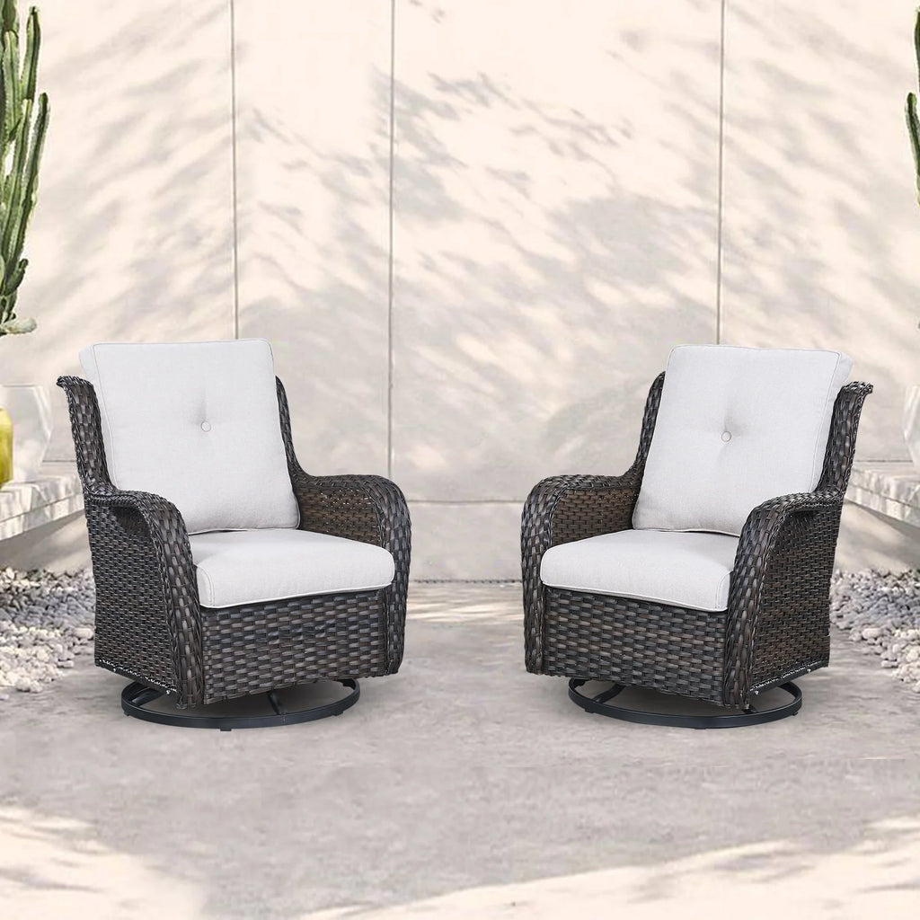 Outdoor Wicker Glider Swivel Club Chairs Set of 2 Brown Beige U79023