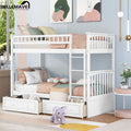 White Twin Over Twin Wooden Bunk Bed with 2 Storage Drawers M5682