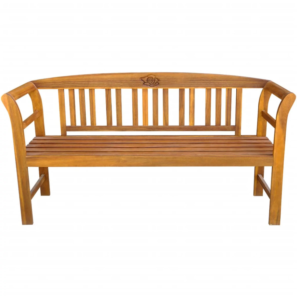 61.8 Inches Acacia Wood Garden Bench with Backrest and Curved Armrest J6251