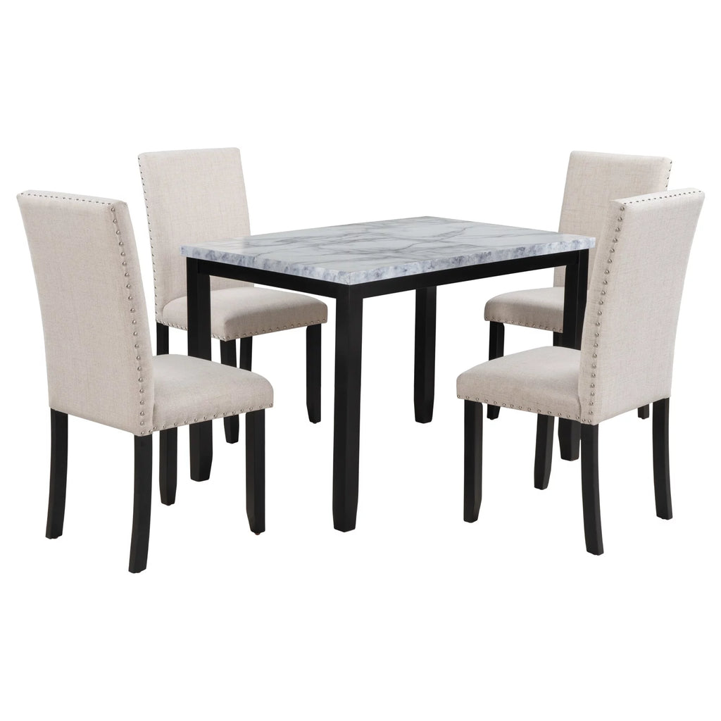 Faux Marble 5-Piece Dining Set with Cushion Chairs O521