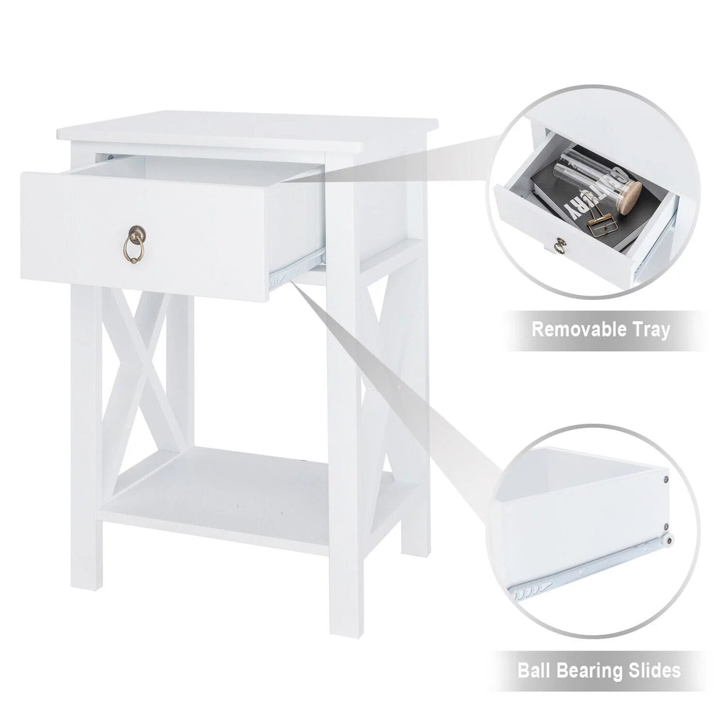 White Nightstand End Table with Drawer X4530
