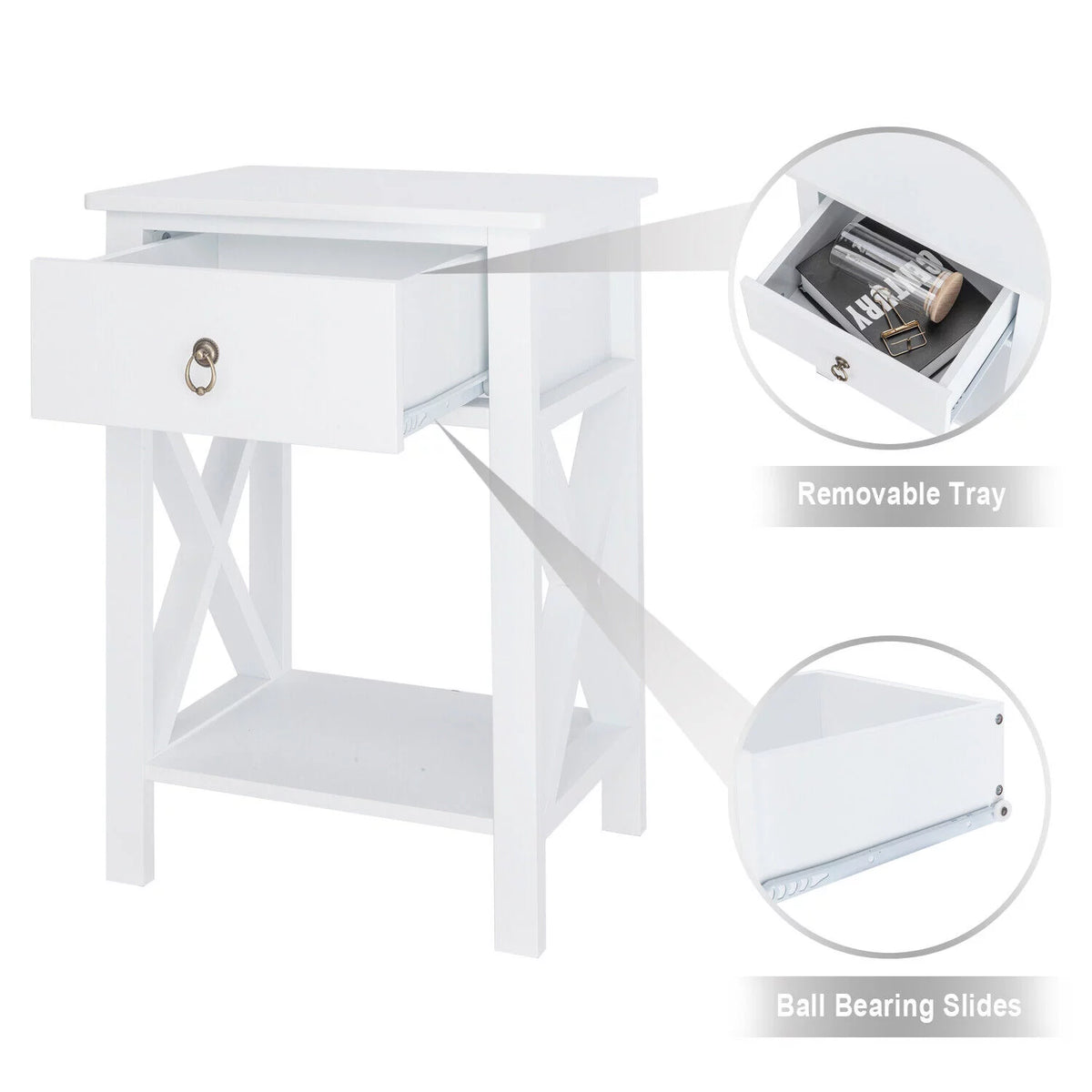 White Nightstand End Table with Drawer X4530