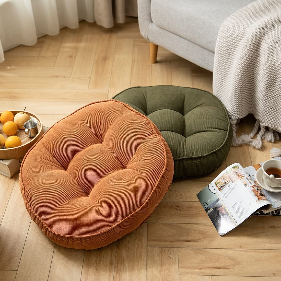 Orange 22x22 Inch Corduroy Round Chair Pad M520