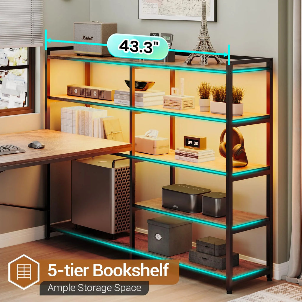 Reversible U Shaped Computer Desk with Power Outlet and LED Strip T737865