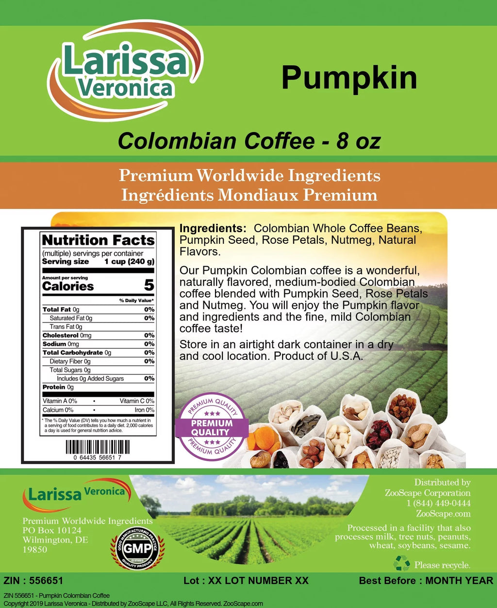Colombian Coffee Pumpkin Whole Beans 8 oz 2-Pack P265