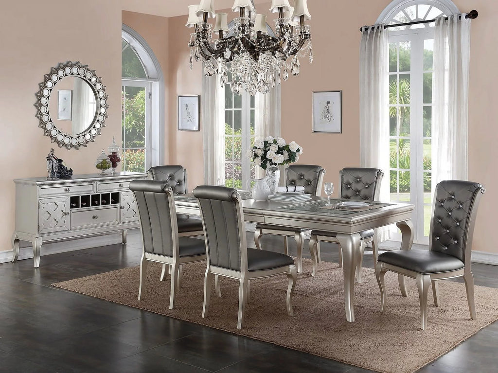 7pc Dining Set Table & 6 Tufted Cushion Chairs F384673