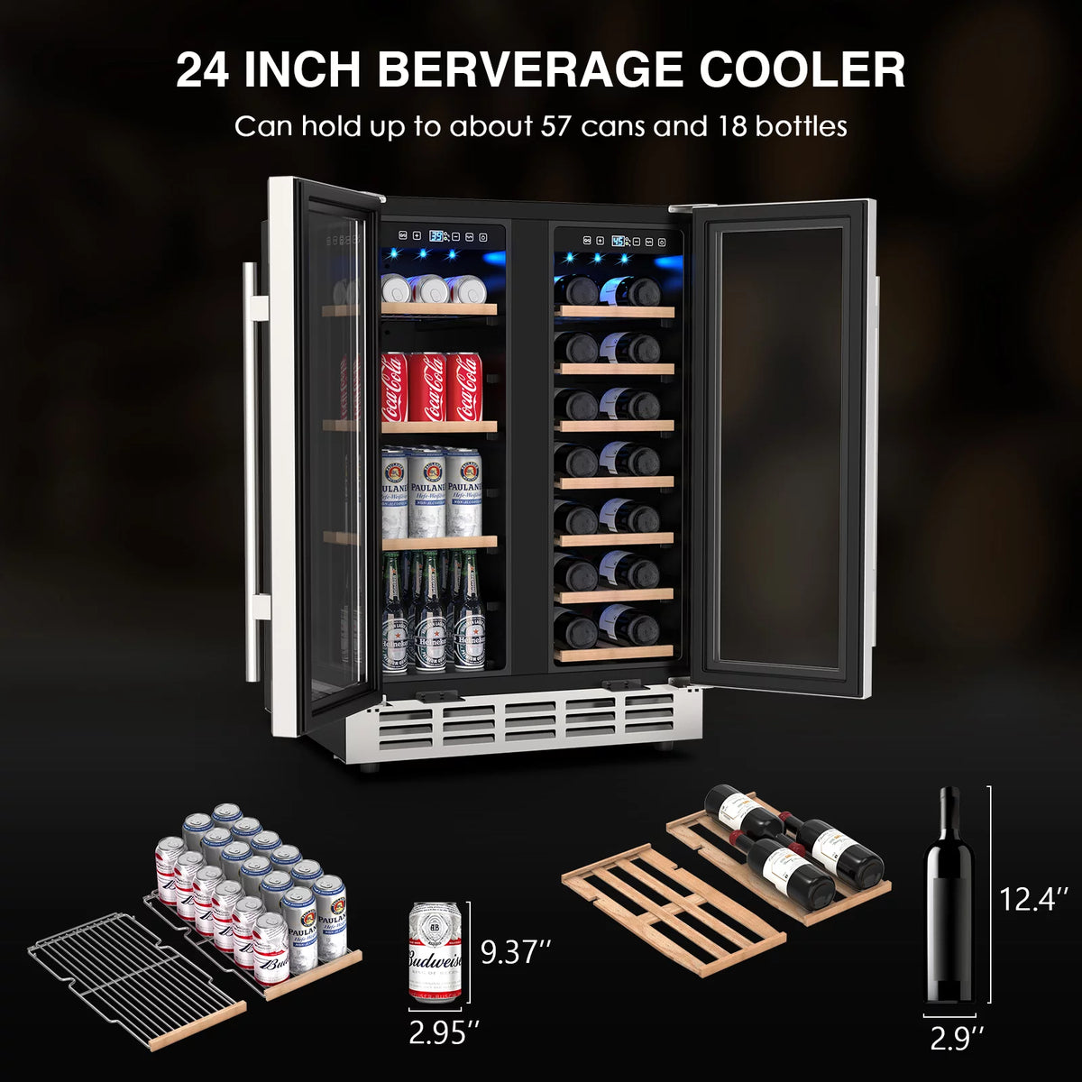 Beverage Refrigerator and Wine Cooler, Dual Zone 24 inch Built-in 20 Bottles 57 Cans K27026