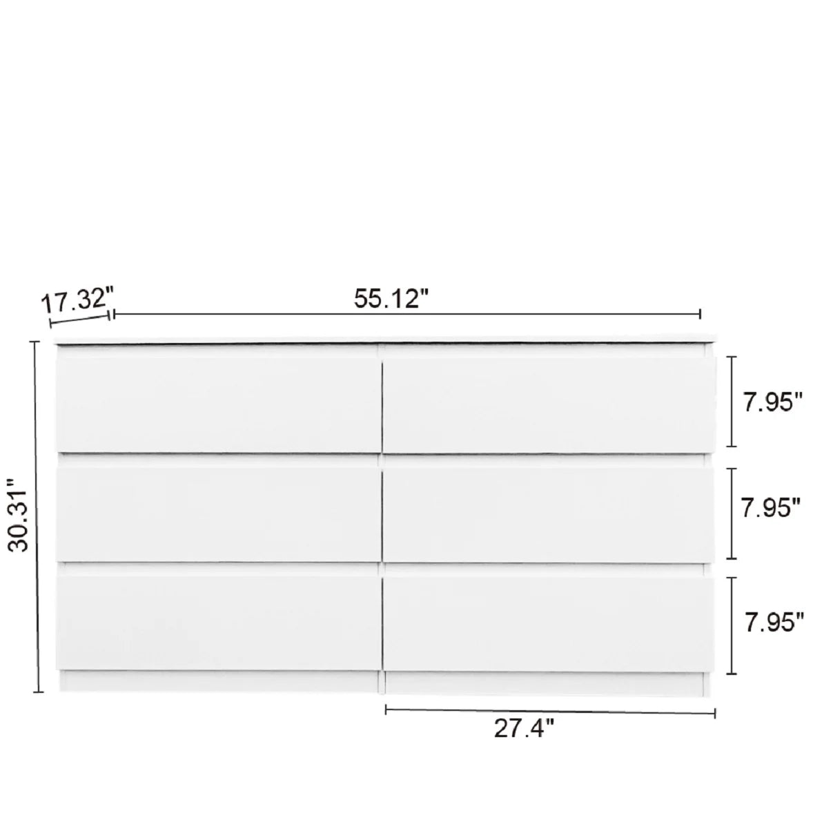 White 6 Drawer Dresser L7161